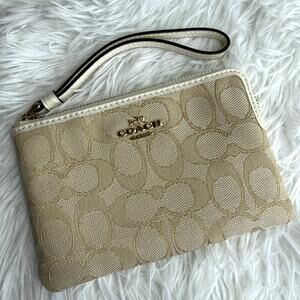 COACH Signature Khaki White Canvas Wristlet